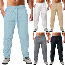 Mens Stripe Pyjamas Bottoms Cotton Woven Loungewear PJs Pant Soft Sleepwear New