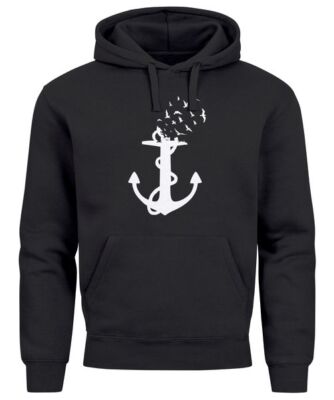 Hoodie Herren Print Aufdruck Trend Anker Vögel Motiv Norden Meer Fashion
