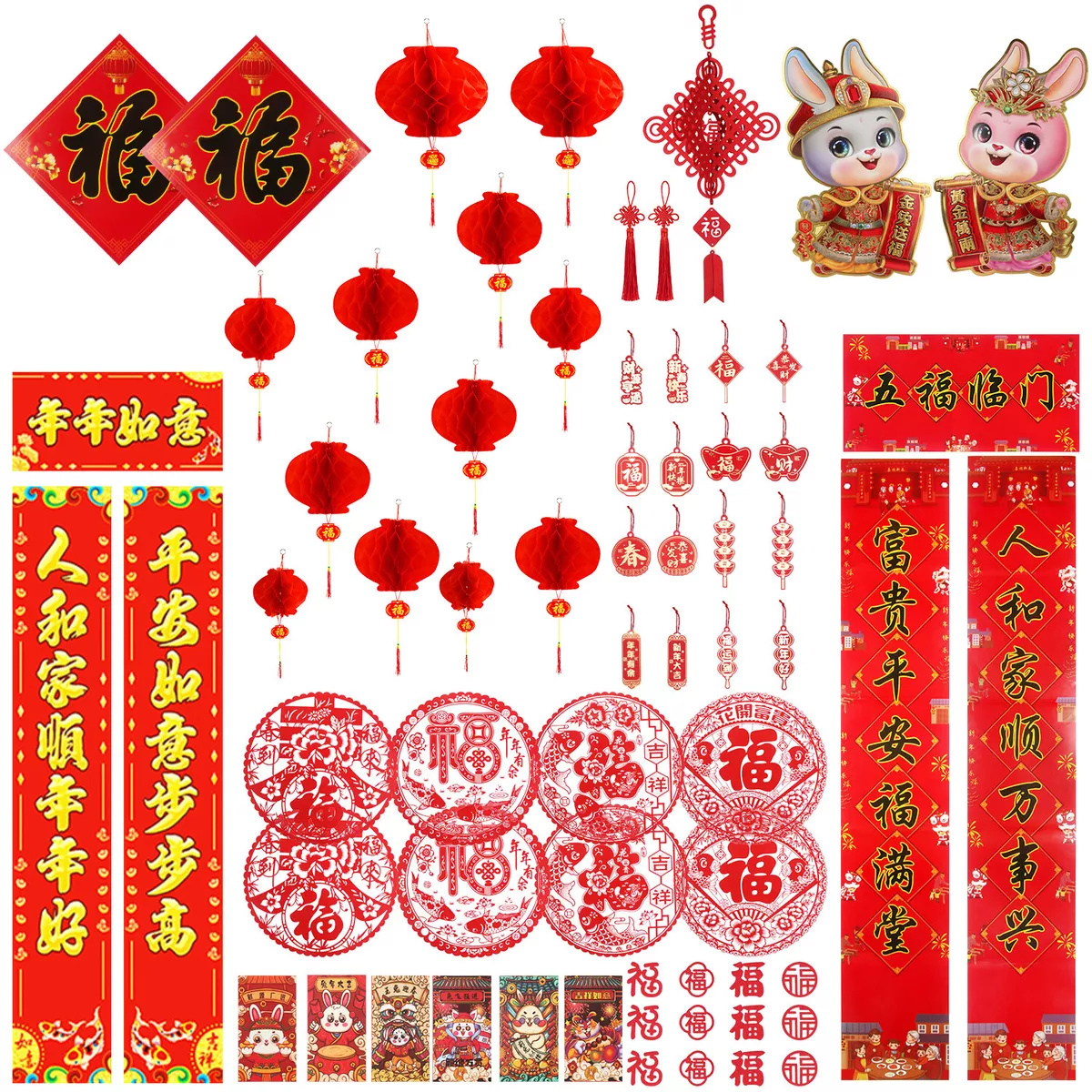 67PCS Chinese New Year Decoration 2024 Lunar New Year Decor Red Paper Lanterns