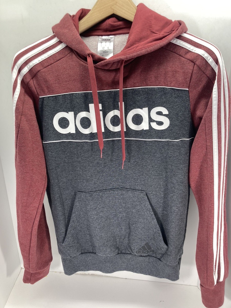 Adidas Hoodie Sweatshirt Men Size Small Gray Maroon Pullover