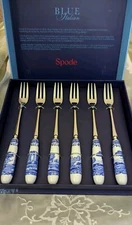 Spode Dessert/Pastry Forks Blue Italian New In Original Box Set Of Six