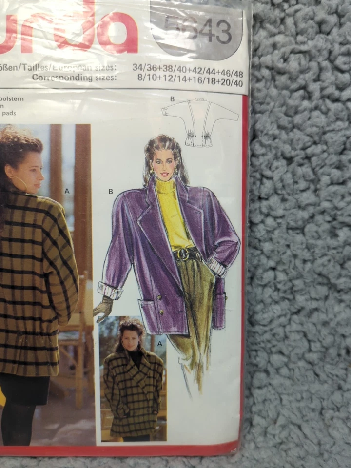 BURDA PATTERN NO. 5643 VINTAGE 80'S WOMANS BLAZER WITH RAGLAN SHOULDER PADS - Image 3 of 4