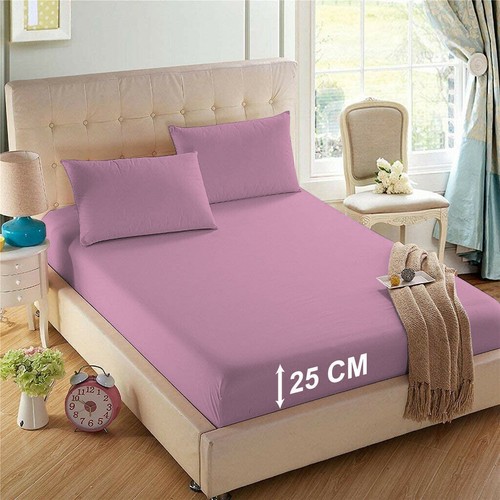 Sábana de cama de polialgodón de 25 cm de buena calidad 144 TC fácil cuidado resistente - Imagen 6 de 19