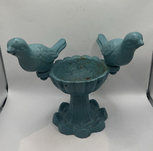 Cast Iron Pedestal Bird Bath Small Fairy Garden Vintage Painted