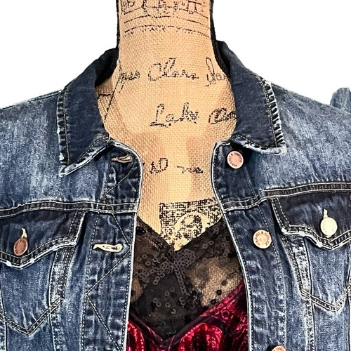 80s 90s BonJour Womens 8 One of a Kind Denim Jean Jacket Feathers Glitter Paint - Picture 4 of 19
