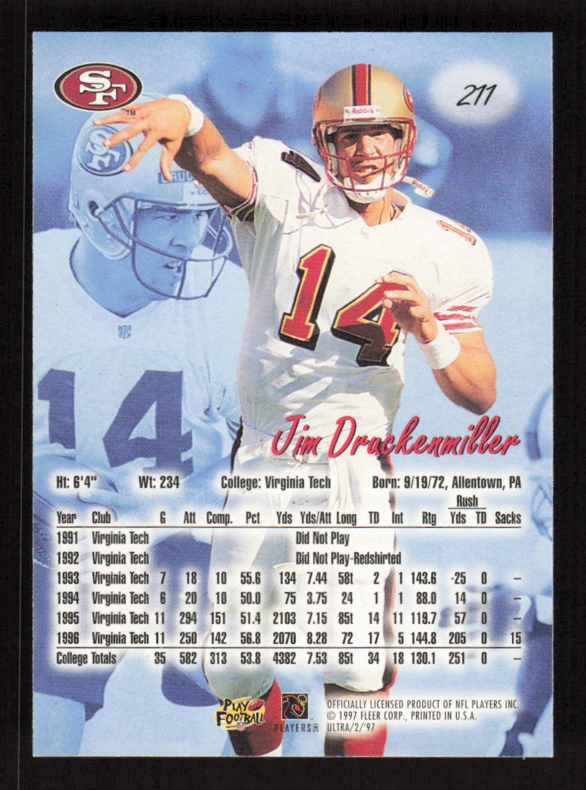 1997 Fleer Ultra #211 Jim Druckenmiller San Francisco 49ers | eBay