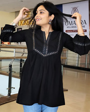 Bohemian Embroidered Black Cotton Tunic for Women Long Kurti Top and Blouse