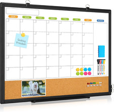 Double-Sided Dry Erase Monthly Calendar Whiteboard with Corkboard Combo 36"x24