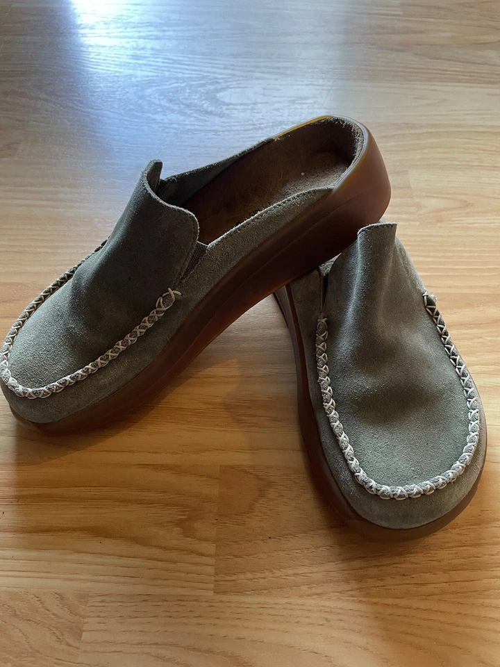 Zueco Mula Tatami Birkenstock L7 M5 Cuero Gamuza Verde Usado en Excelente Condición