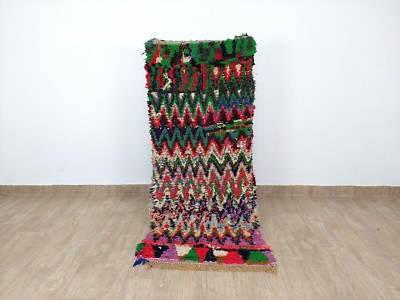 Berber Vintage Colorful Runner Rug Moroccan Geometric Handmade Boucherouite 2x6