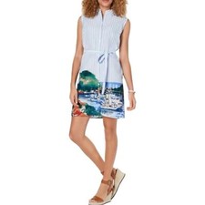 NWT TOMMY HILFIGER Stripped Mediterranean Button Down Sleeveless Shirt Dress 12