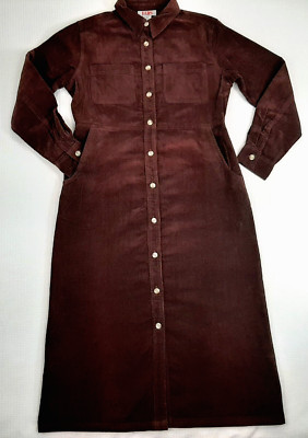 VTG FADS Womens Dress Petites 6P Corduroy Pocket Cottagecore Button Front Modest