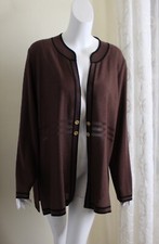 Exclusively Misook -sz 2x Brown Black Finely Woven Basketweave Open Jacket Lux