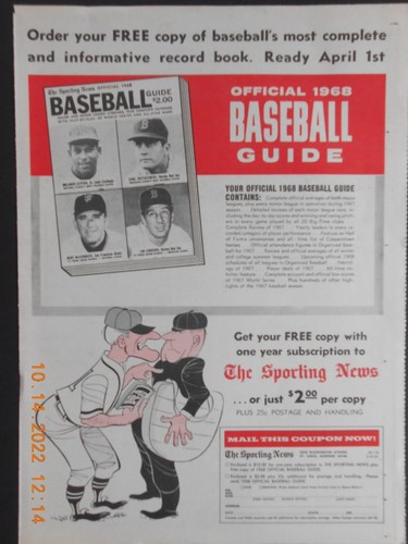 1968 MLB Orlando Cepeda Carl Yastrzemski Baseball Guide AD Cleveland Indians - Picture 1 of 3