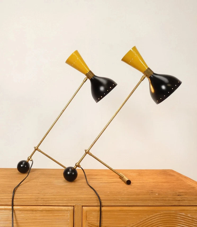 Pair of Italian conical mid century style table lamps Desk lamp Adjustable Lamp - Image 3 of 4