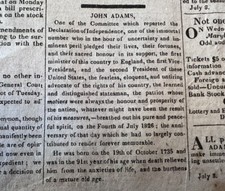 July 8, 1826 John Adams Death Obituary US Founding Father, Slavery Newspaper