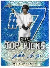 2020 Leaf Metal Draft Baseball NICK GONZALES Top Picks Blue Mojo Autograph 1/10