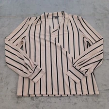 Adriana Papell Shirt Womens Medium Pink Black Striped V Neck Pullover