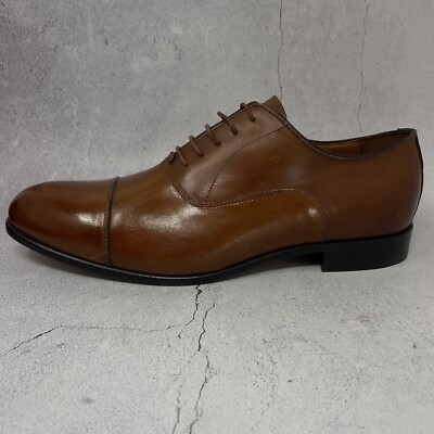 Paul Fredrick Oxford Shoes Mens 8.5‎ Tan Brown Leather Cap Toe Brogue Made Italy Paul Fredrick Mens Dress Shoes Cap Toe Brown Oxfords Brogue  main image 4