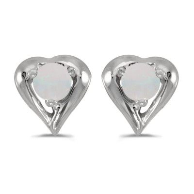 14k White Gold Solid Round .38 ct Opal 3mm Gemstone Petite Stud Heart Shaped