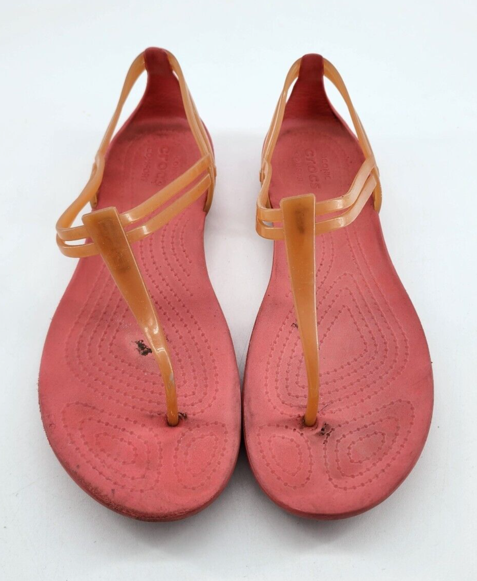 Crocs Isabella Sandals Pink/Orange Jelly T Strap Strappy Slip On