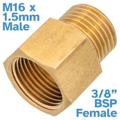 Brass Female 3/8" BSP To Male M16 x 1.5mm Pipe Reducer Threaded Adapter Fitting