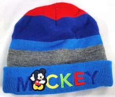 Vintage Disney Embroidered Mickey Mouse Kids Knit beanie Hat Multicolor