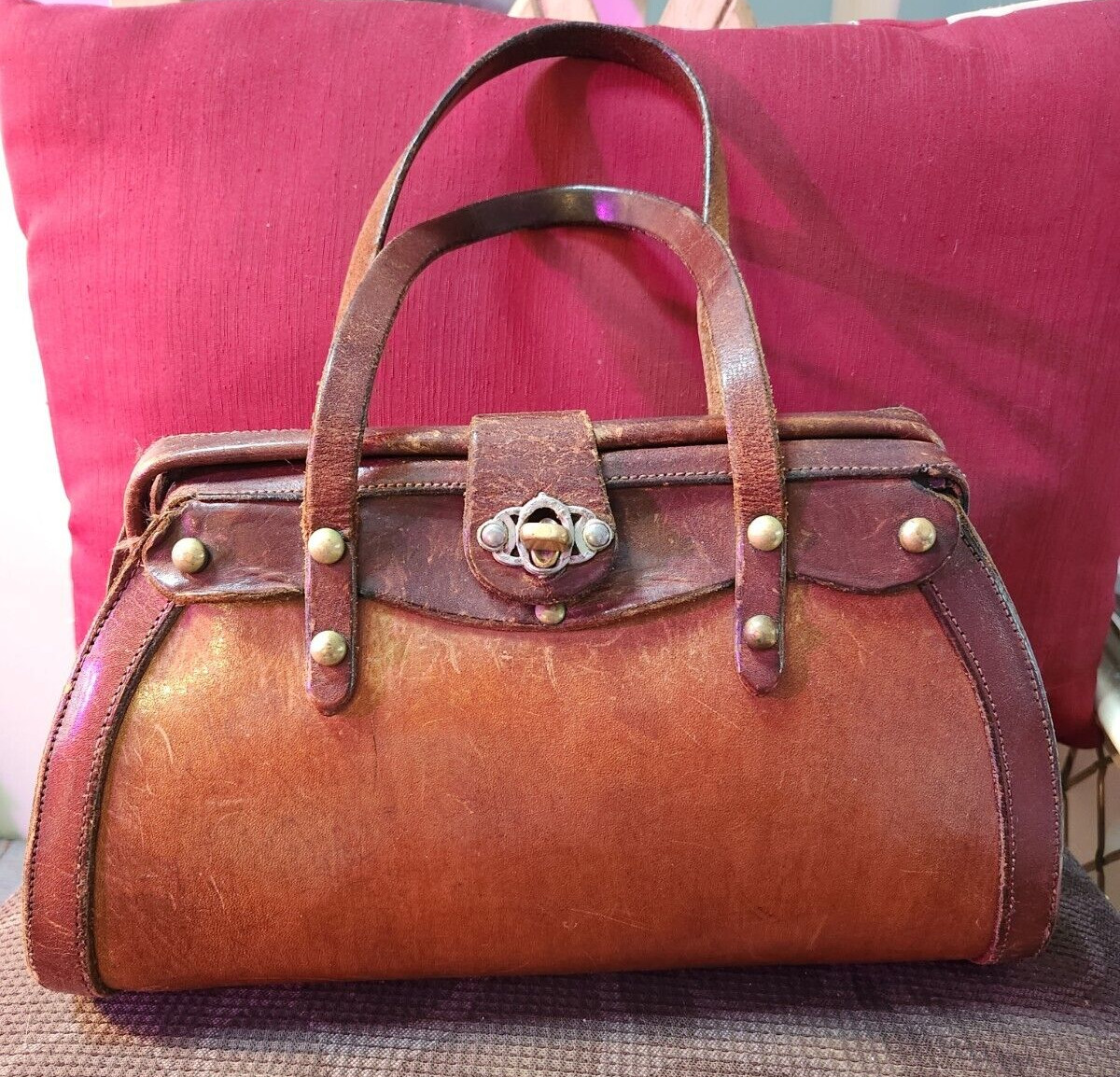Vintage John Romain Brown Leather Doctors Bag Handbag… Gem