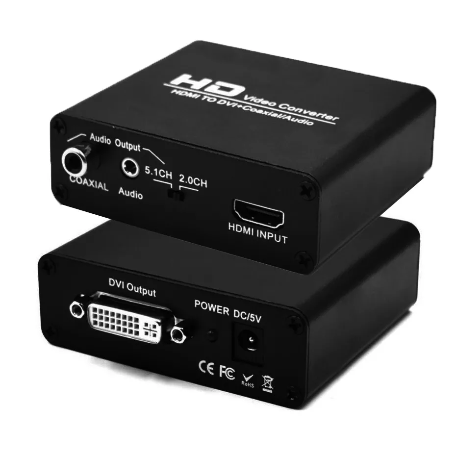 Active HDMI to DVI Video Converter Adapter with AUX Audio Out for PS4 PC Laptop