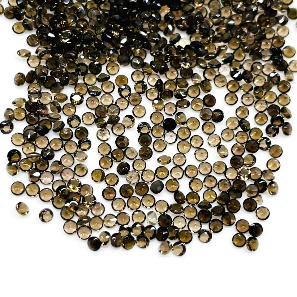 Lote de 500 piedras preciosas sueltas calibradas corte redondo de cuarzo ahumado natural VVS 1,75 mm Foto 2 de 4