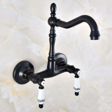 Ceramic Handle Oil Rubbed Brass Wall Mount Bathroom Sink Faucet Mixer Tap 2nf832