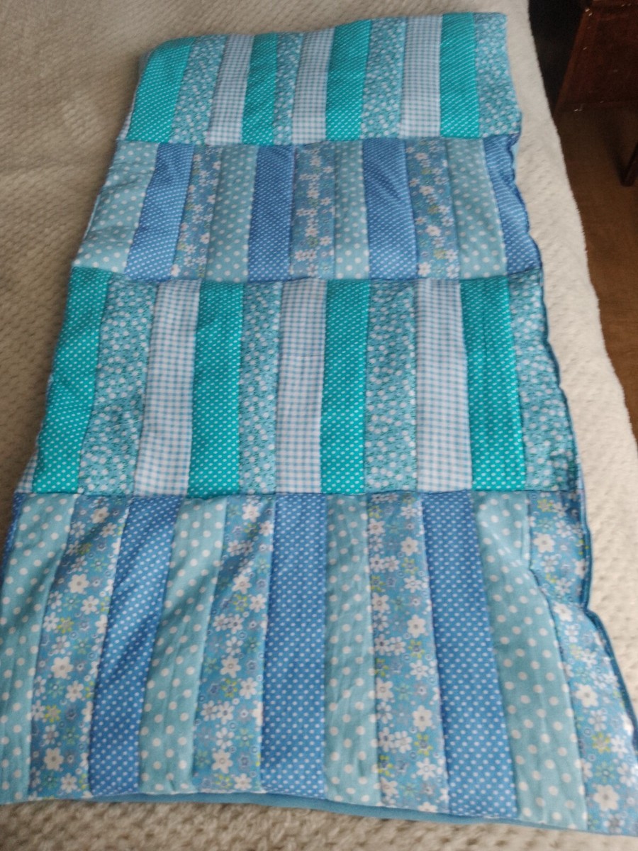 Baby Blue Quilted patchwork striped Cot quilt 38 in x 19 in with