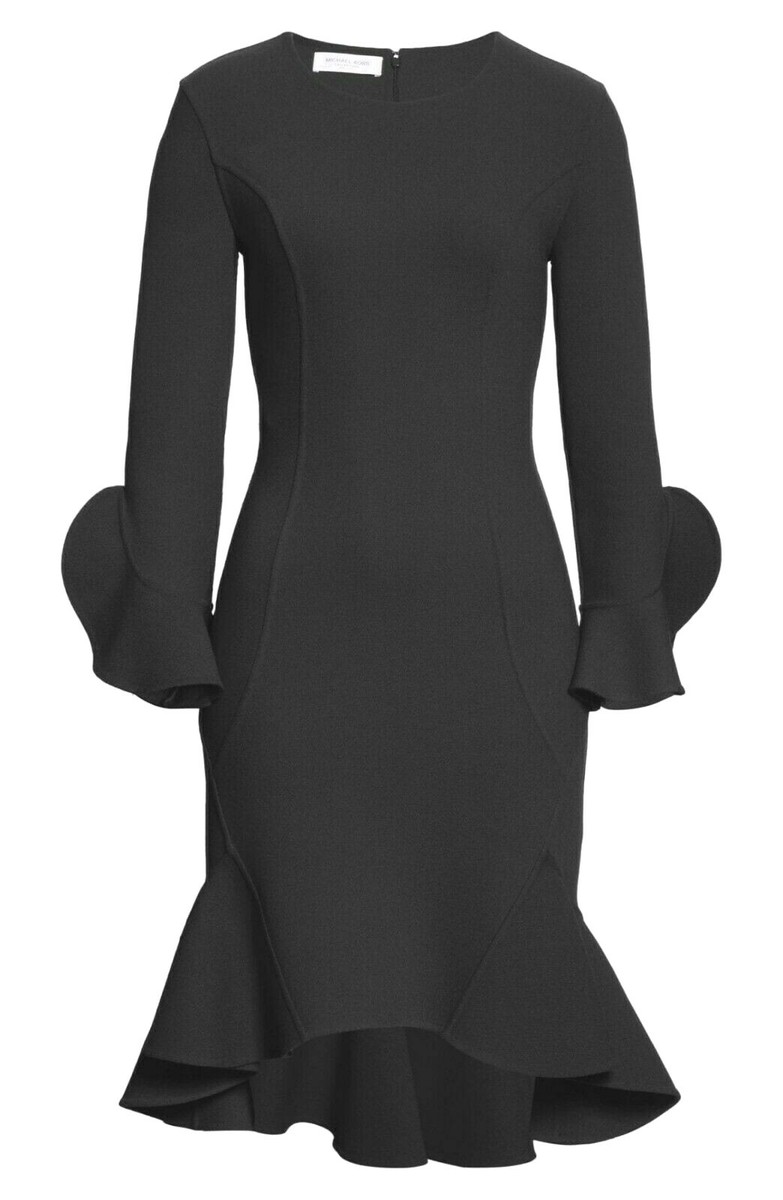 NEW $2150 Michael Kors Collection 14 Black Flounce Sleeve Sheath