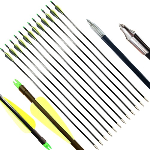 12Pcs Fiberglass Arrow 30" Feild Tips Archery Train Exercise Nocks Spine 500 - Picture 14 of 15