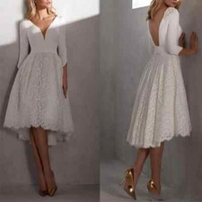 Vintage A-Line Wedding Dresses V-Neck Backless Lace Satin Short Bridal Gowns