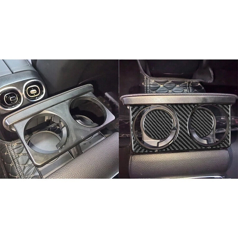 Cubierta portavasos de agua trasero de vinilo de fibra de carbono para Benz Clase C W206 2022-24 Foto 3 de 4