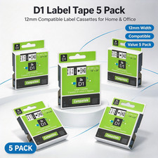 5x dymo label tape D1 45013 Black on White 1/2 Inch x 23 Feet Compatible product