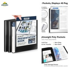 Dunwell Presentation Binder 24-Pocket, 8.5x11 Plastic Sleeves,3 Pack, Black