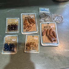 VINTAGE NEW Macrame Mixed Lot Wood Beads Rings Fibre Craft D L Crafts