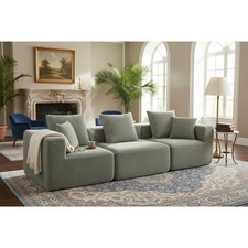 3-Seat Modular Sectional Sofa w/ Plush Chenille, Low-Profile Design, Light Green
