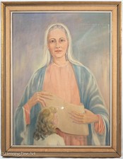 Hermosa pintura al óleo vintage de Lilah Campana antigua de la Virgen María, ¡encantadora!