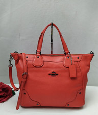 Bolso Cartera Coach Mickie Cuero Naranja Brillante Doble Asas Cremallera
