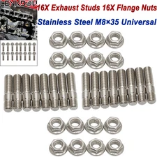 M8x35 Stainless Exhaust Studs Flange Nuts 16X For Suzuki Honda Yamaha 92004-1249