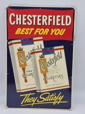 Vintage Chesterfield Cigarettes Sign Authentic 1950's Embossed Tin Litho 11"x17"