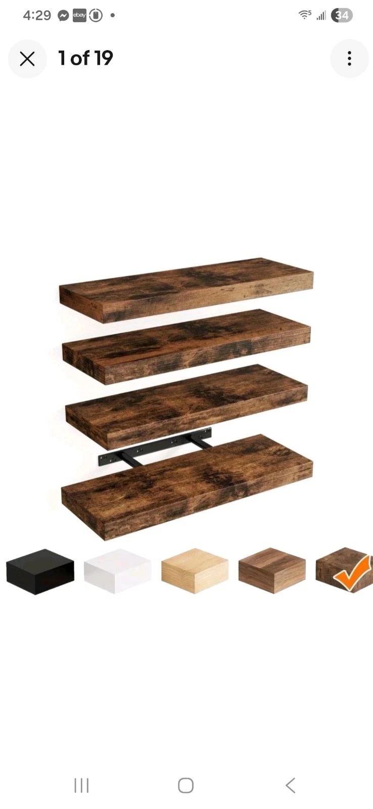 Set of 4 Brown Wall Mounted Wooden Floating Shelves, Rustic Dark Wood