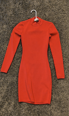 knee length dresses for ladies Women's Guess red knitted dress with stand-up collar