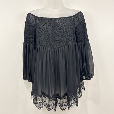 Bebe Silk Top Women's S Whimsigoth Fairy Grunge Witchy Sheer Dark Romantic Lace