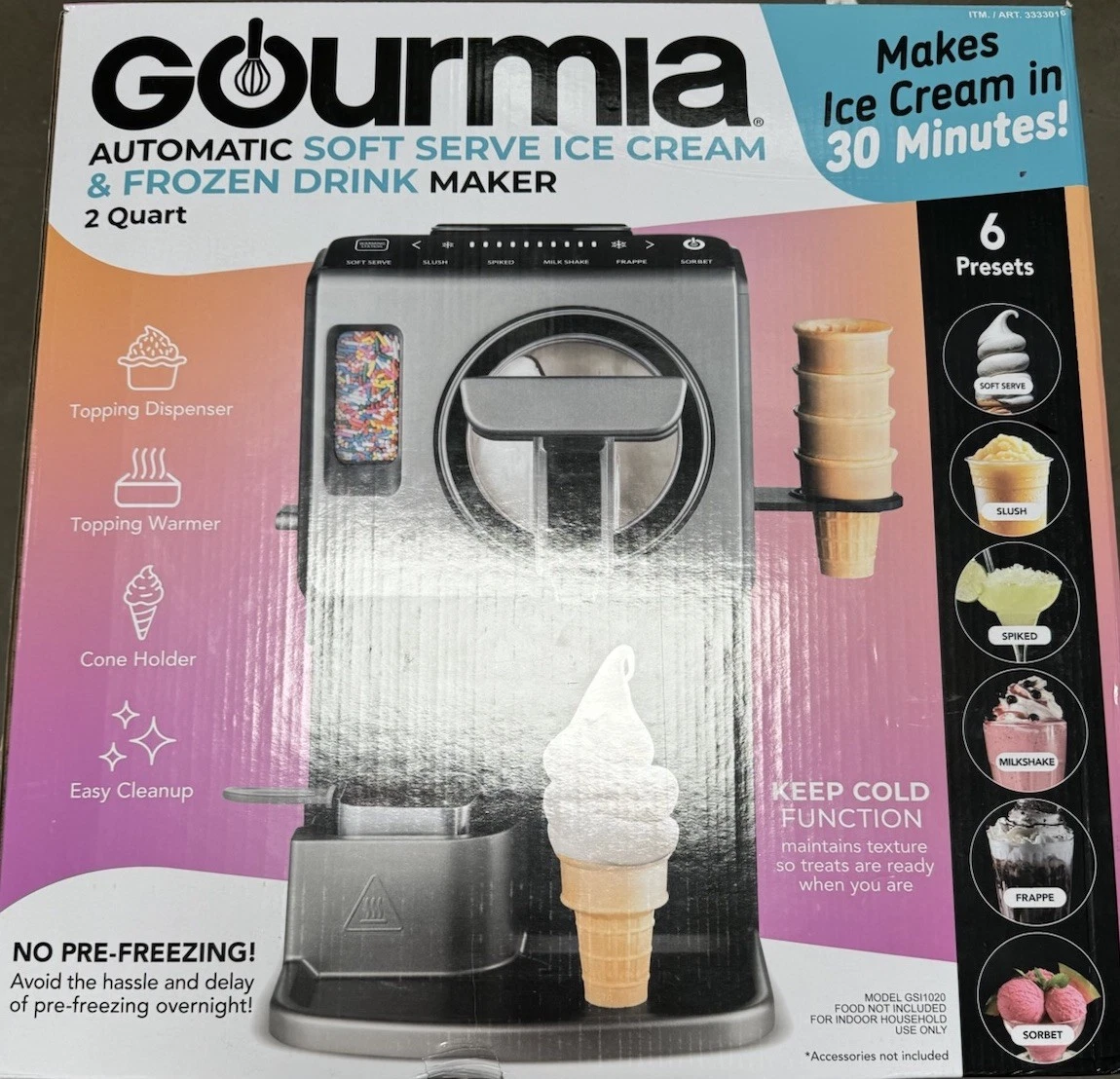 Gourmia Automatic Soft Serve Ice Cream & Frozen Drink Maker 2 Quart Silver USED
Opens in a new windo