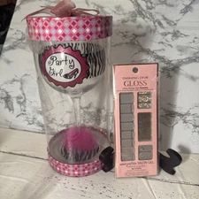 Party Girl Zebra Ostrich Fur Design Glam Goblet & Silver Glam Nail Strips Polish