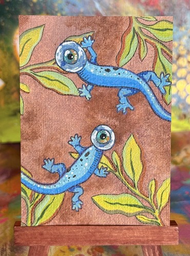 ACEO Original Acrylic 2.5x3.5: salamander lizard eyeballs by ArtisticApocalypse 